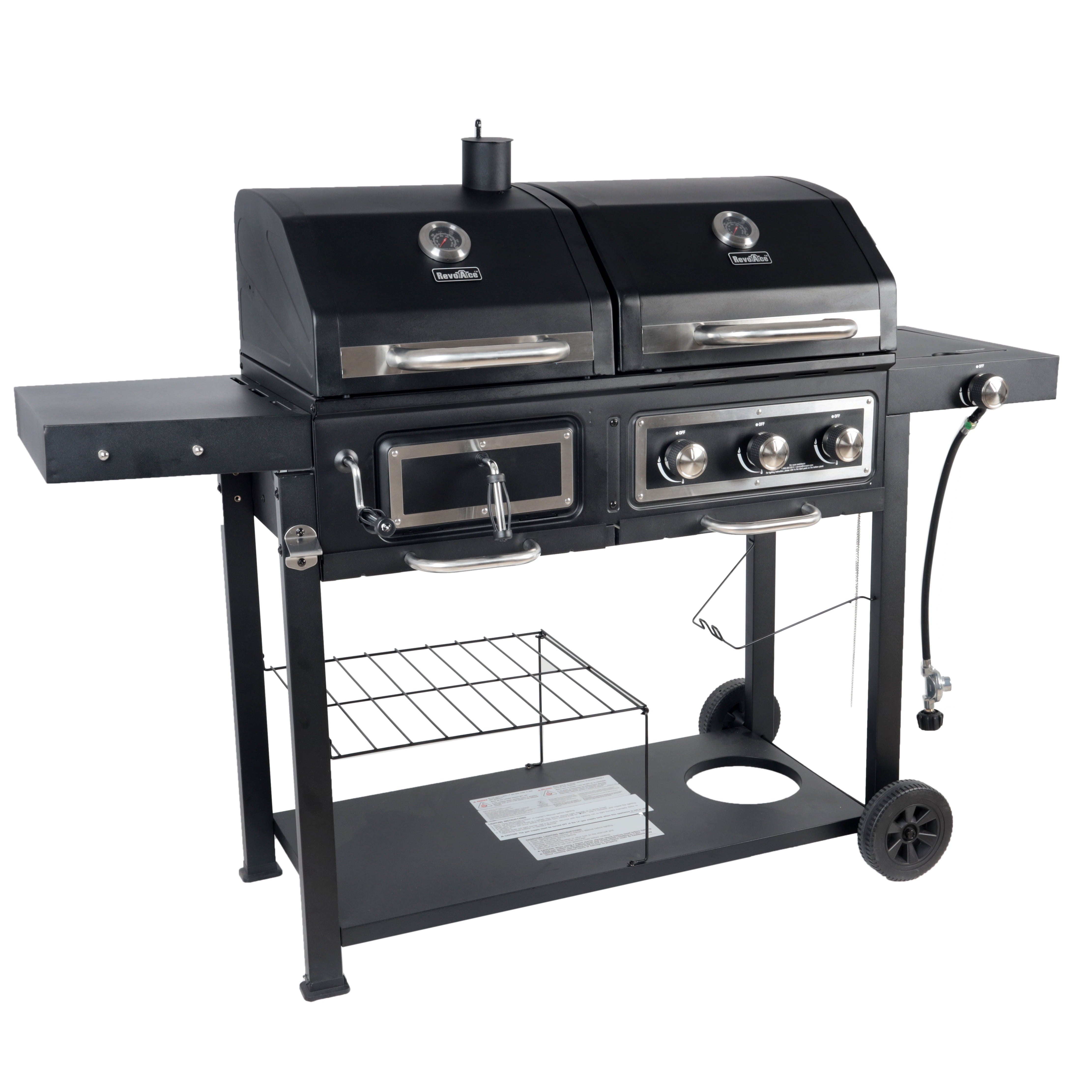 Dual Fuel Gas & Charcoal Combo Grill. Black with Stainless