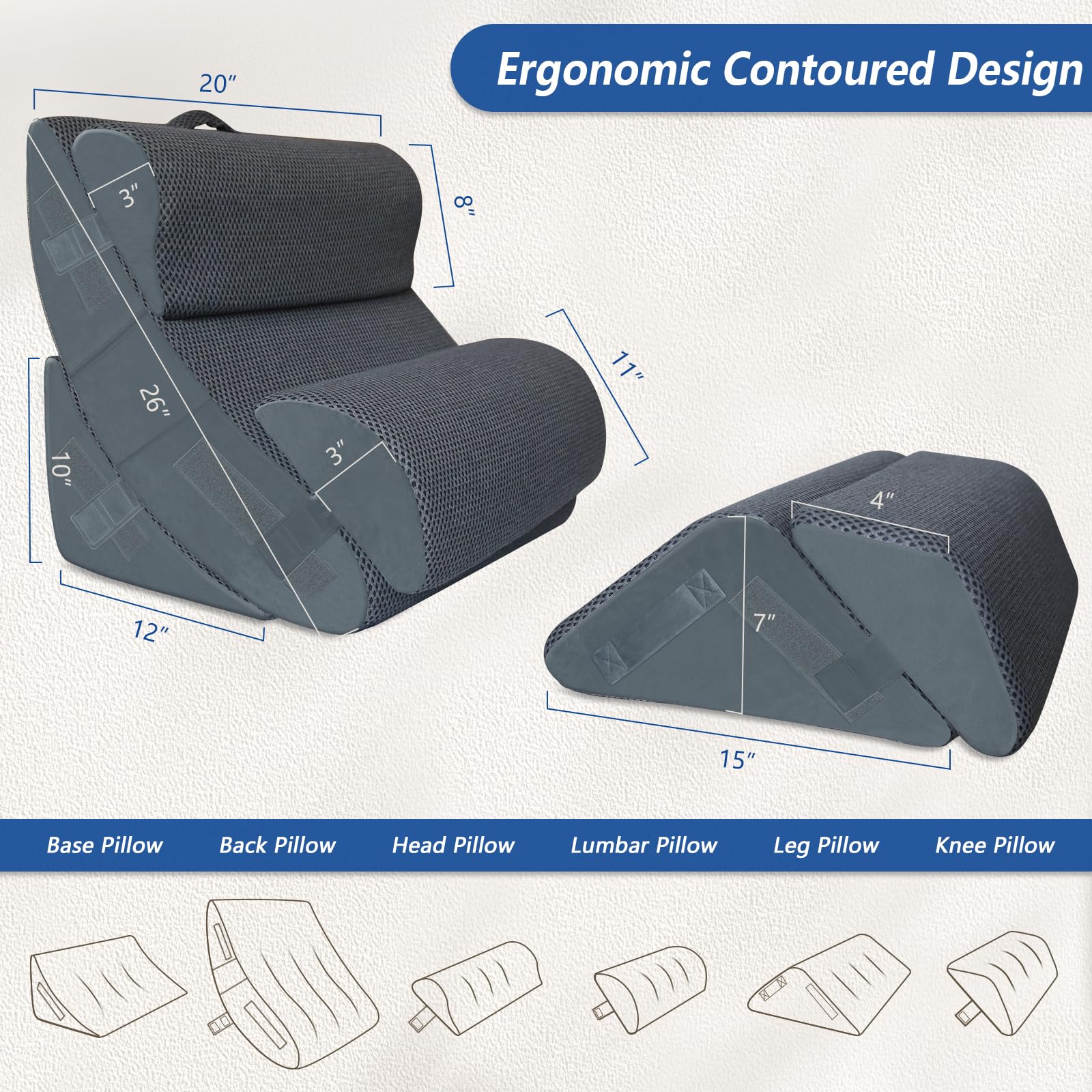 KingPavonini 6PCS Orthopedic Bed Wedge Pillow for Sleeping