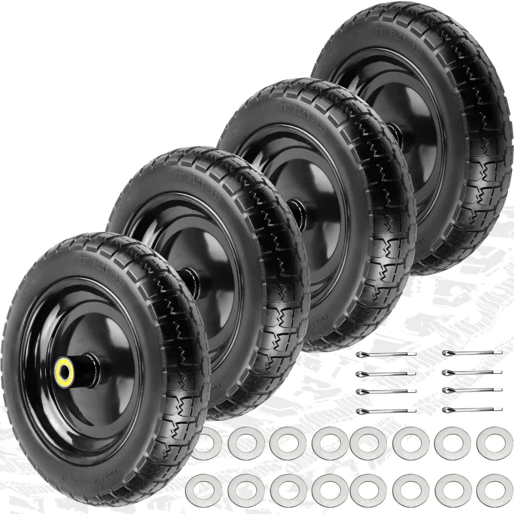 Pontuss 13 Flat Free Wheels Replacement for GOR Garden Cart