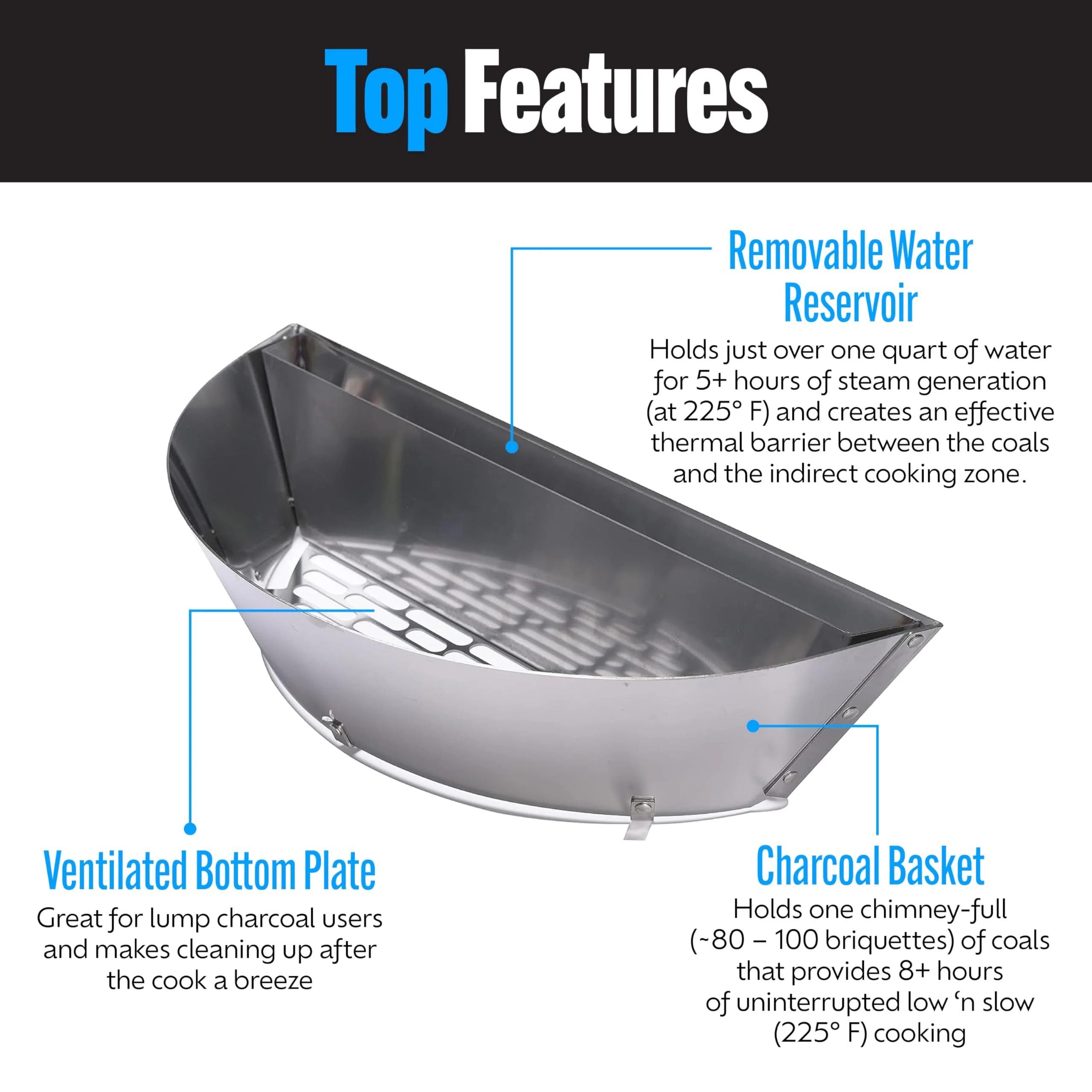 Slow 'N Sear SnS Grills Deluxe Insert. Removable Reservoir