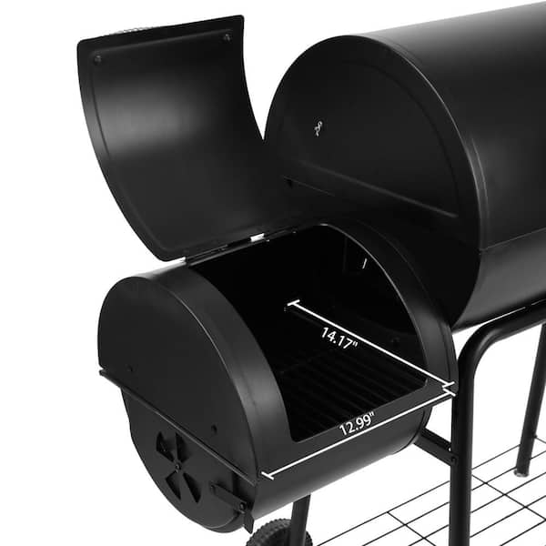 30 in. Smoker Black Barrel Charcoal Grill with Offset Smoker with Cover For Outdoor. Backyard Cooking