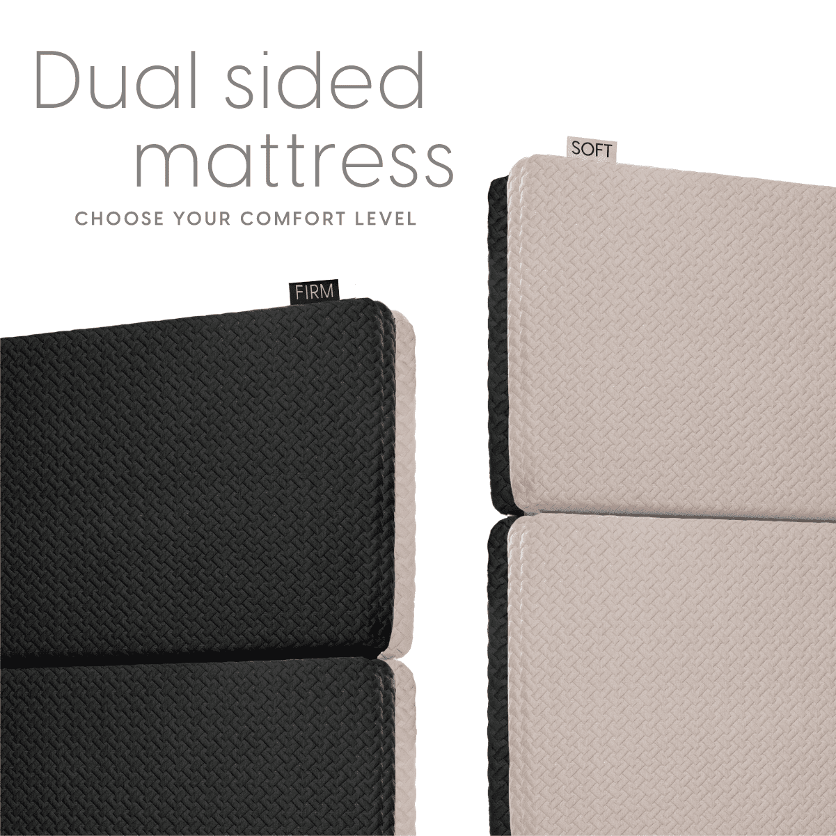 Dual Sided Premium Memory Foam Tri Folding Mattress. Waterproof Washable Cover. Size: Cot 75x31x6