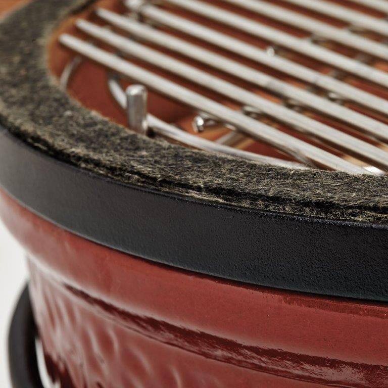 Jr. 13.5 in. Portable Charcoal Grill in Red with Cast Iron Cart. Heat Deflectors and Ash Tool
