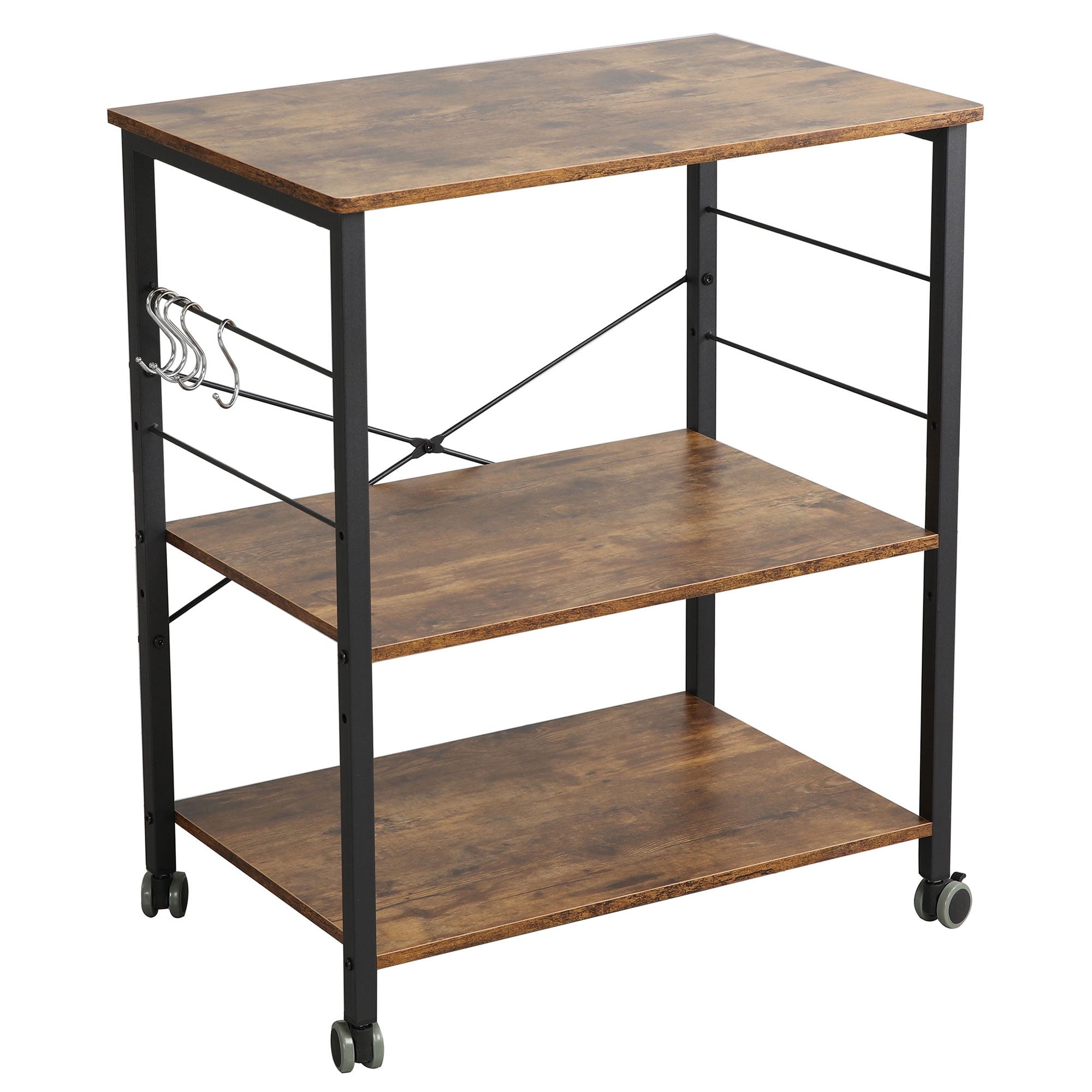 Baker's Rack 23.6 Inch Utility 3 Tier Microwave Stand. Rustic Brown