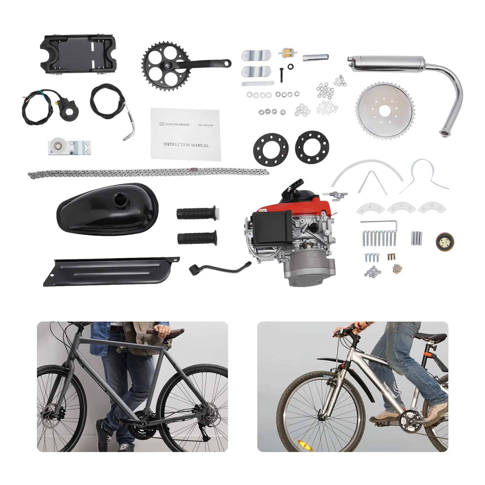 Anqidi Full Set 4-Stroke 53CC Bicycle Engine Kit Gas Motorized Bike Electric Bicycle Engine Motor Complete Kit Gasoline Powered Engine TCI Ignition 1.5KW 6800Rpm - MadeInUSA