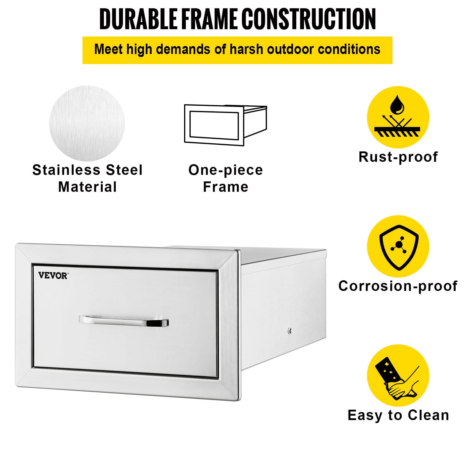 14x8.5 inch Outdoor Kitchen Drawers Stainless Steel. Flush Mount Double Drawers.14Wx8.5Hx23D inch. with Stainless Steel Handle. BBQ Drawers for Outdoor or BBQ Island
