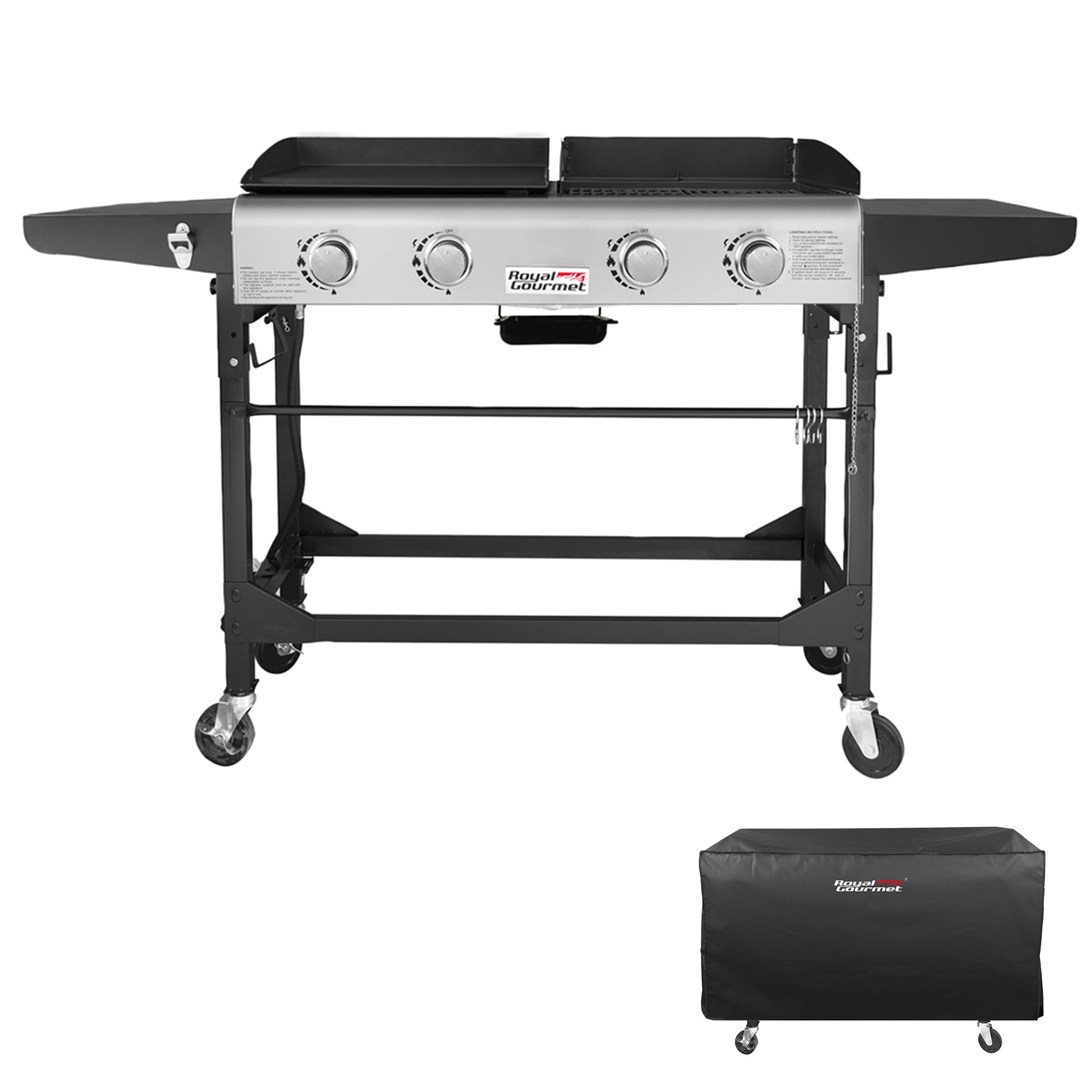 Gourmet GD401C Premium 4-Burner 48000-BTU Folding Gas Grill and Griddle. With Cover