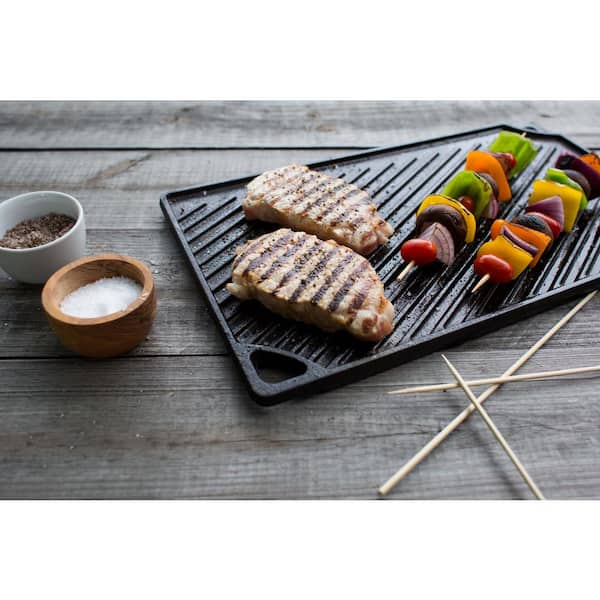 Double Play 16.75 in. Black Cast Iron Reversible Stovetop Griddle