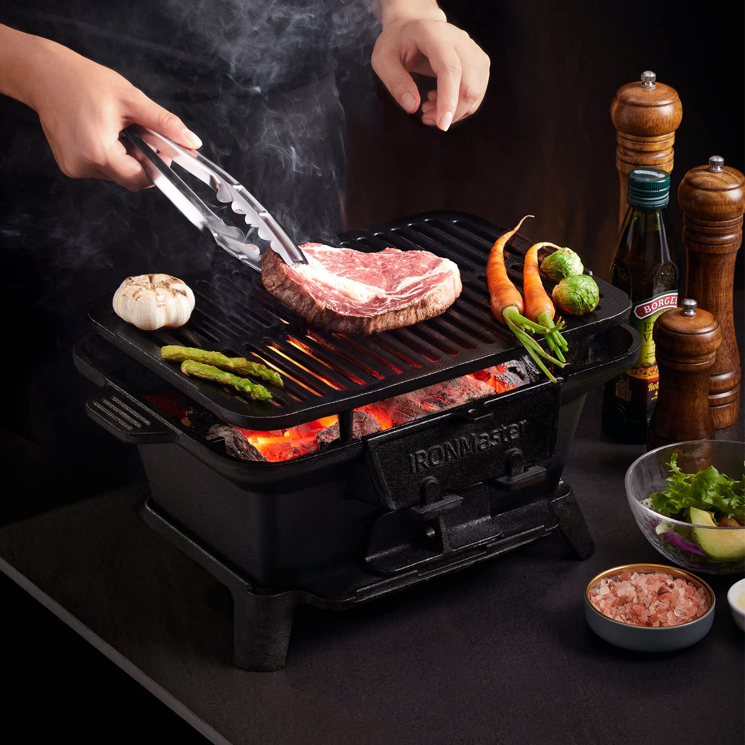 IronMaster Hibachi Grill Outdoor. Small Portable Charcoal Grill