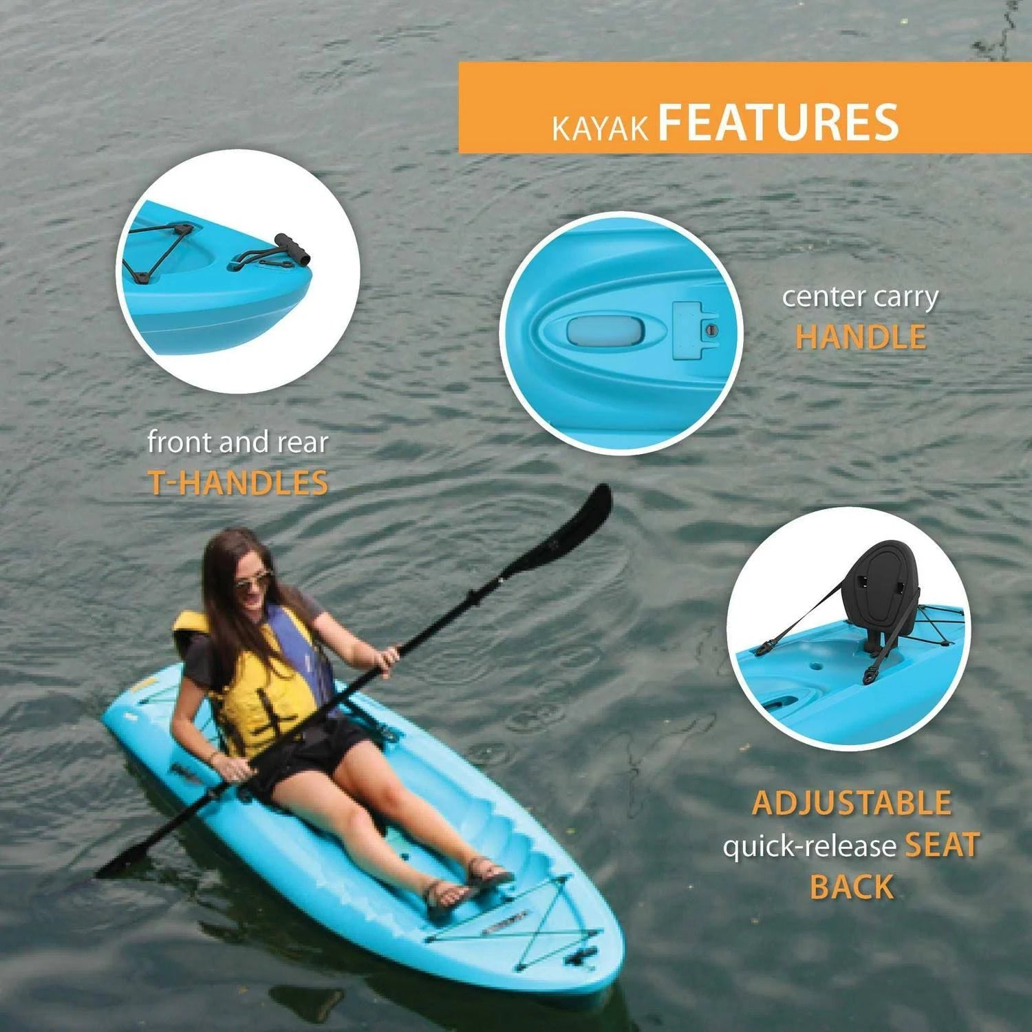 Lifetime Hydros 85 Sit-On-Top Kayak Paddle Included Glacier Blue - MadeInUSA