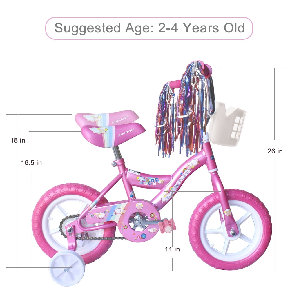 12 Kid's Beginner Bicycle for 2-4 Years Old Boys' and Girls' Bike Foam Tire for Indoor Use No Brake - Pink