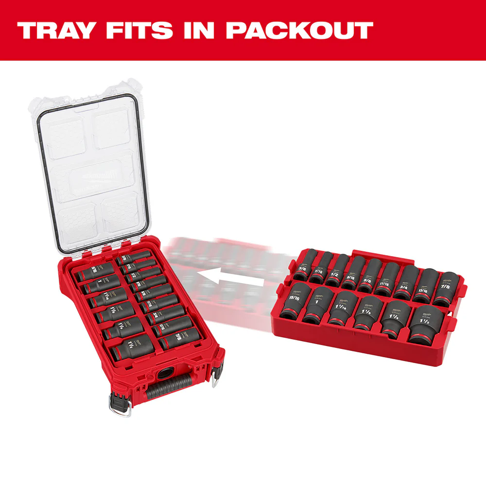Milwaukee 49-66-6817 SHOCKWAVE 1/2 Impact Duty Socket SAE TRAY Set - 15 PC