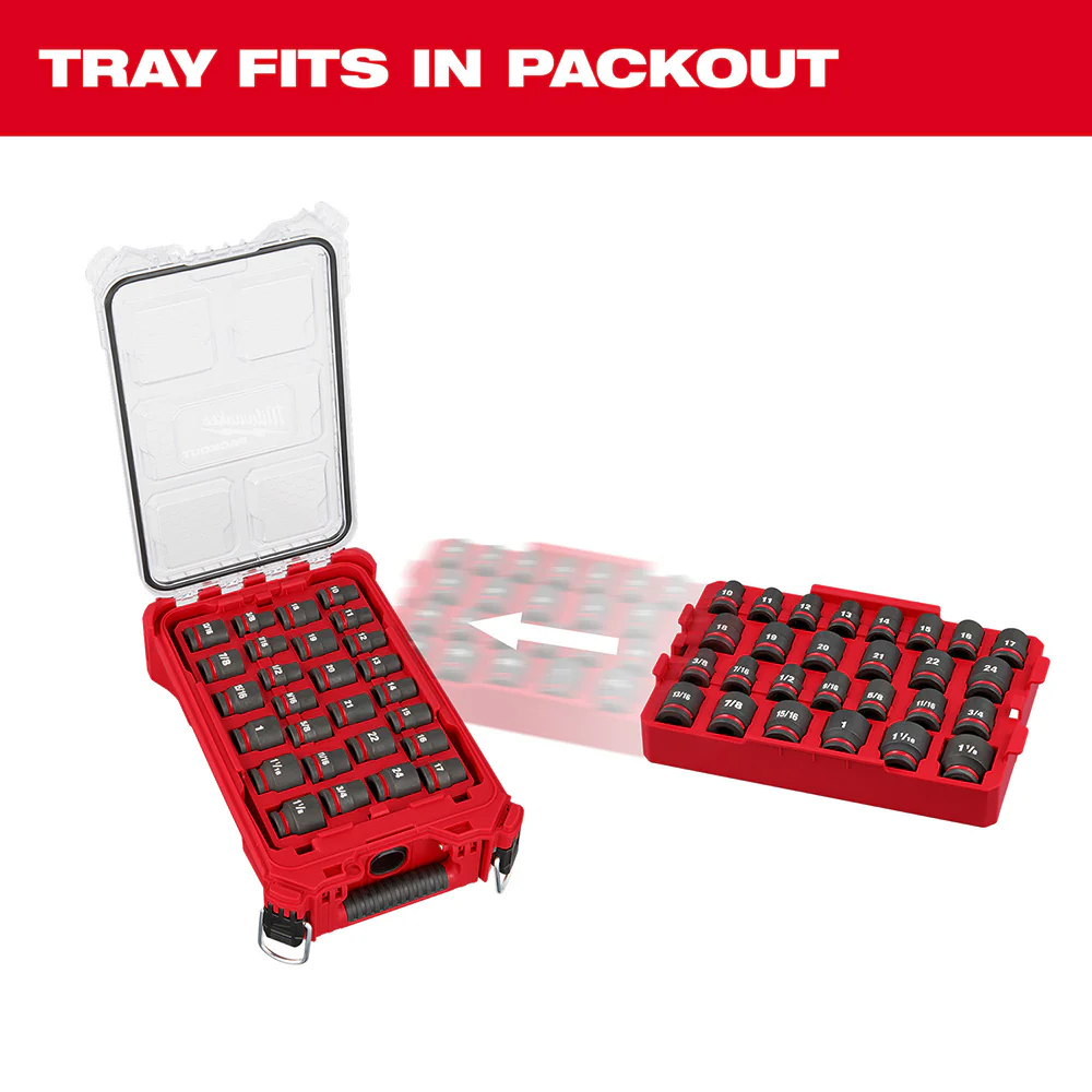Milwaukee 49-66-6819 SHOCKWAVE 1/2 Impact Duty Socket SAE TRAY Set - 27 PC
