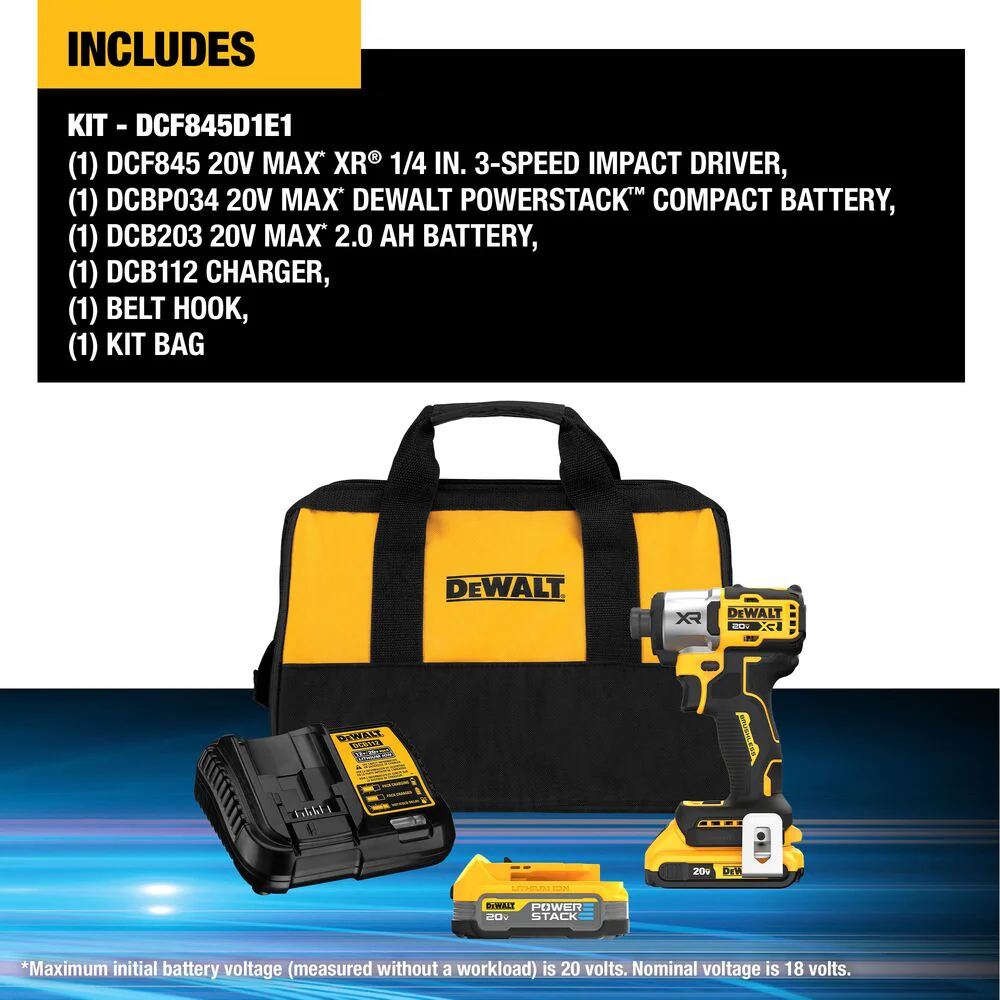 DeWALT DCF845D1E1 20V MAX XR 1/4 Impact Driver w/ POWERSTACK Kit