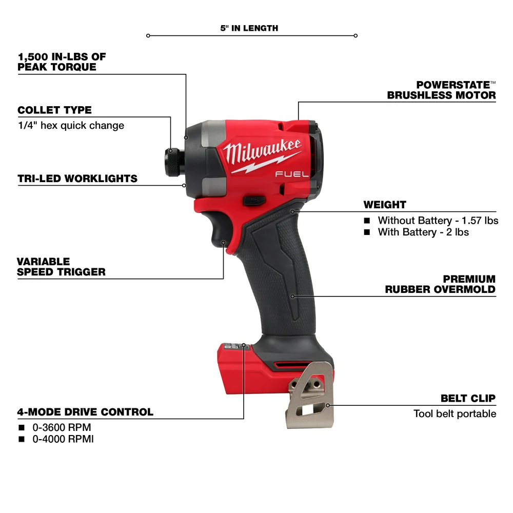 Milwaukee 2953-80 M18 FUEL 18V 1/4 Hex Li-Ion Impact Driver -Bare Tool - Recon