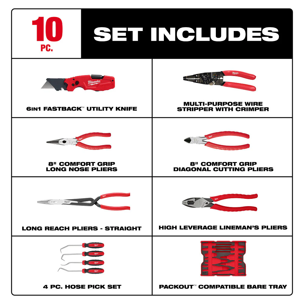 Milwaukee 48-22-0159 Pliers/Pick Tool Set w/ PACKOUT Storage Drawers - 10PC