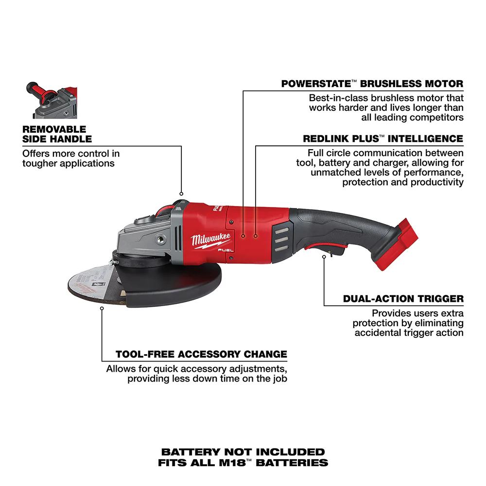 Milwaukee 2785-80 M18 FUEL 18V 7/9 Large Angle Grinder Kit - Bare Tool. Recon