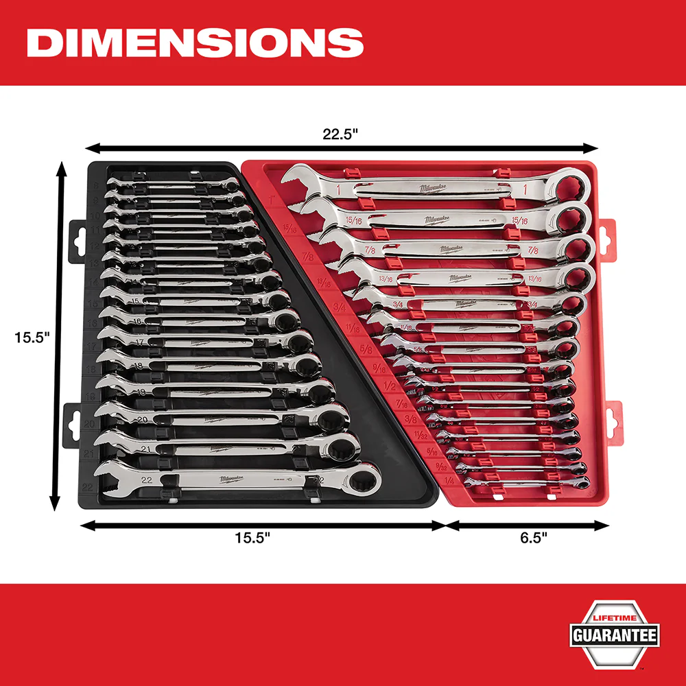 Milwaukee 48-22-9416P Ratcheting Combination Wrench SAE / Metric Set - 30 PC