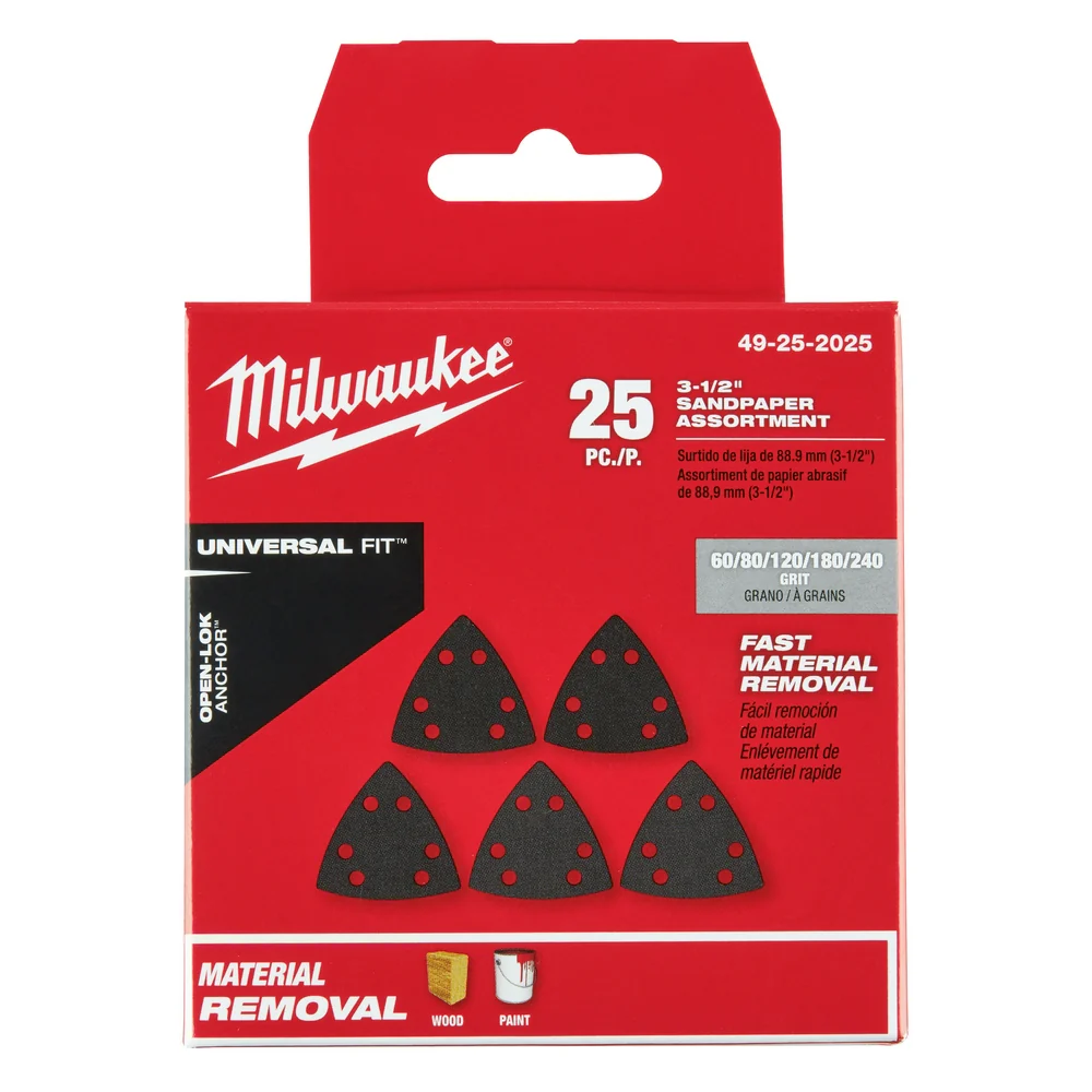Milwaukee 49-25-2025 OPEN-LOK 3-1/2 Triangle Sandpaper Variety Pack - 25 PC
