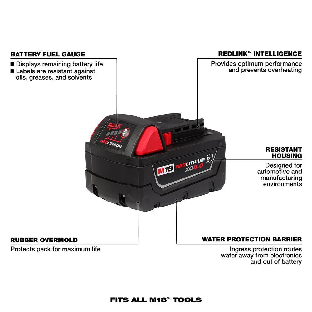 Milwaukee 48-11-1850R M18 18V REDLITHIUM XC5.0 Resistant Battery