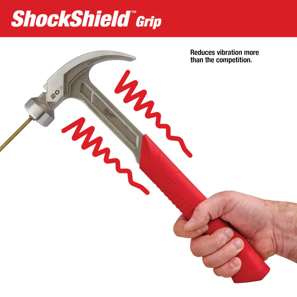 Milwaukee 48-22-9080 20oz Curved Claw Smooth Face Hammer w/ ShockShield Grip