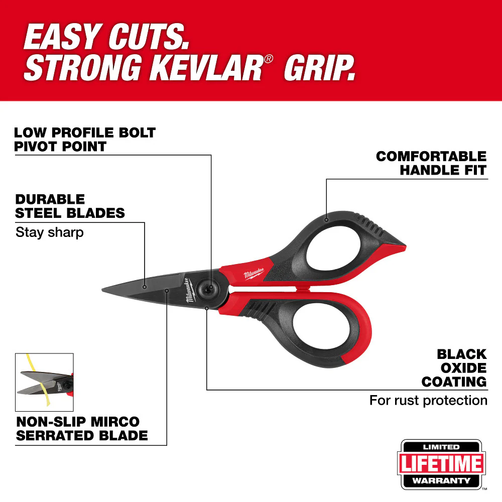 Milwaukee 48-22-3017 Durable High Carbon Stainless Steel Kevlar Shears