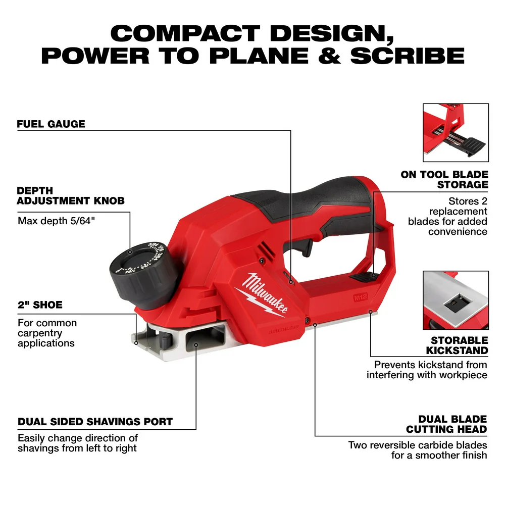 Milwaukee 2524-20X4 M12 12V Brushless 2 Planer w/ 4AH Battery