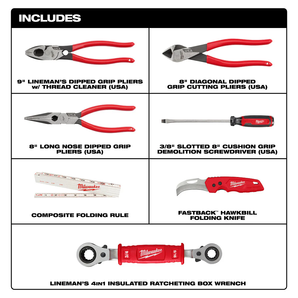Milwaukee 48-22-0143 Power Utility Hand Tool Set for Construction Projects - 7PC