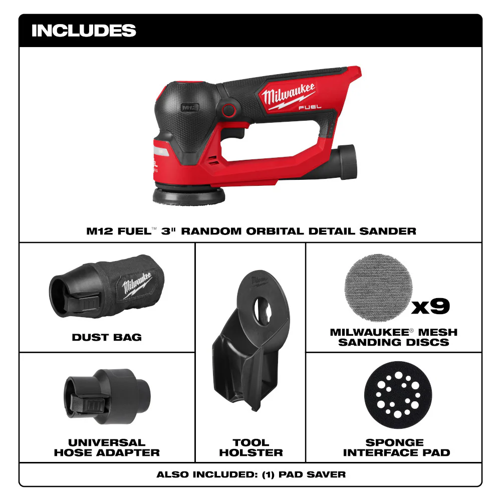 Milwaukee 2535-20 M12 FUEL 12V 3 Random Orbital Detail Sander - Bare Tool
