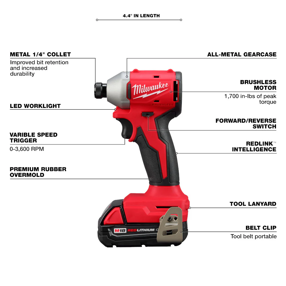 Milwaukee 3692-22CT M18 18V Compact Brushless 2 Tool Drill/Driver Combo Kit