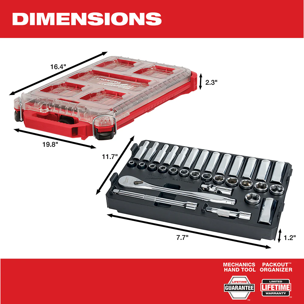 Milwaukee 48-22-9482 3/8 Ratchet Metric Socket Set w/ PACKOUT Case - 32pc