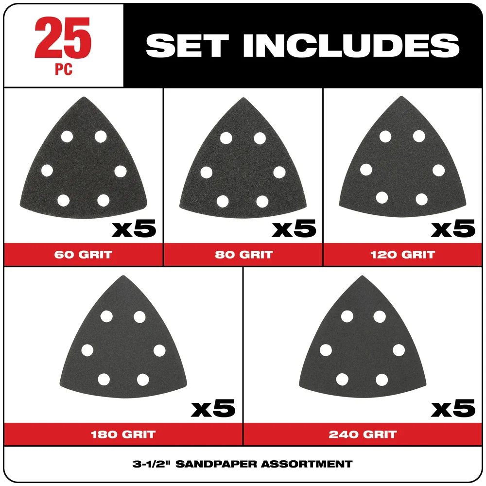 Milwaukee 49-25-2025 OPEN-LOK 3-1/2 Triangle Sandpaper Variety Pack - 25 PC