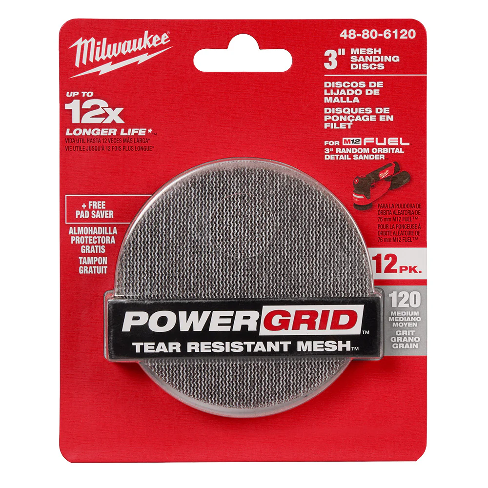 Milwaukee 48-80-6120 3 120 Grit Mesh Sanding Discs with POWERGRID � 12 pk