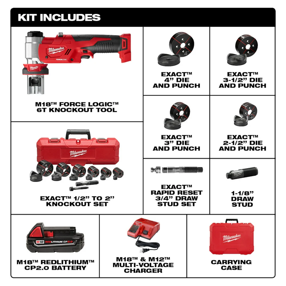Milwaukee 2677-23 M18 18V 4-Inch 6-Ton Forcelogic Knockout Tool Kit