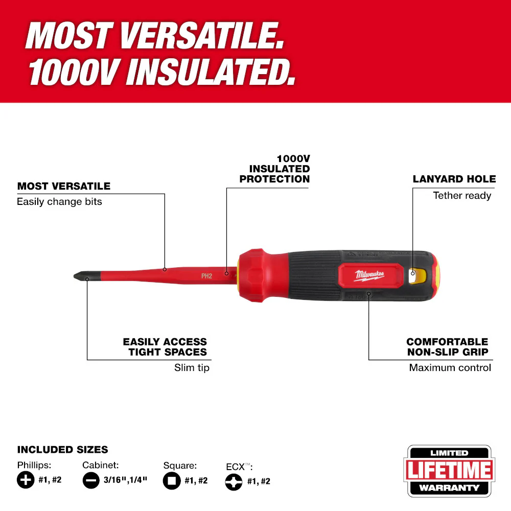 Milwaukee 48-22-2218 8-in-1 1000V Insulated Slim Tip Multi-Bit Screwdriver Set