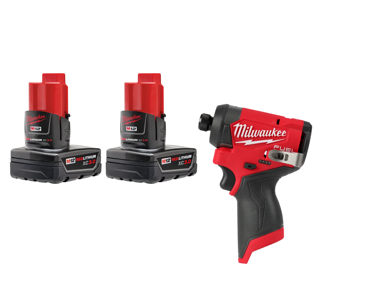 Milwaukee 48-11-2412ID M12 12V REDLITHIUM XC Battery - 2 PK w/ Impact Driver