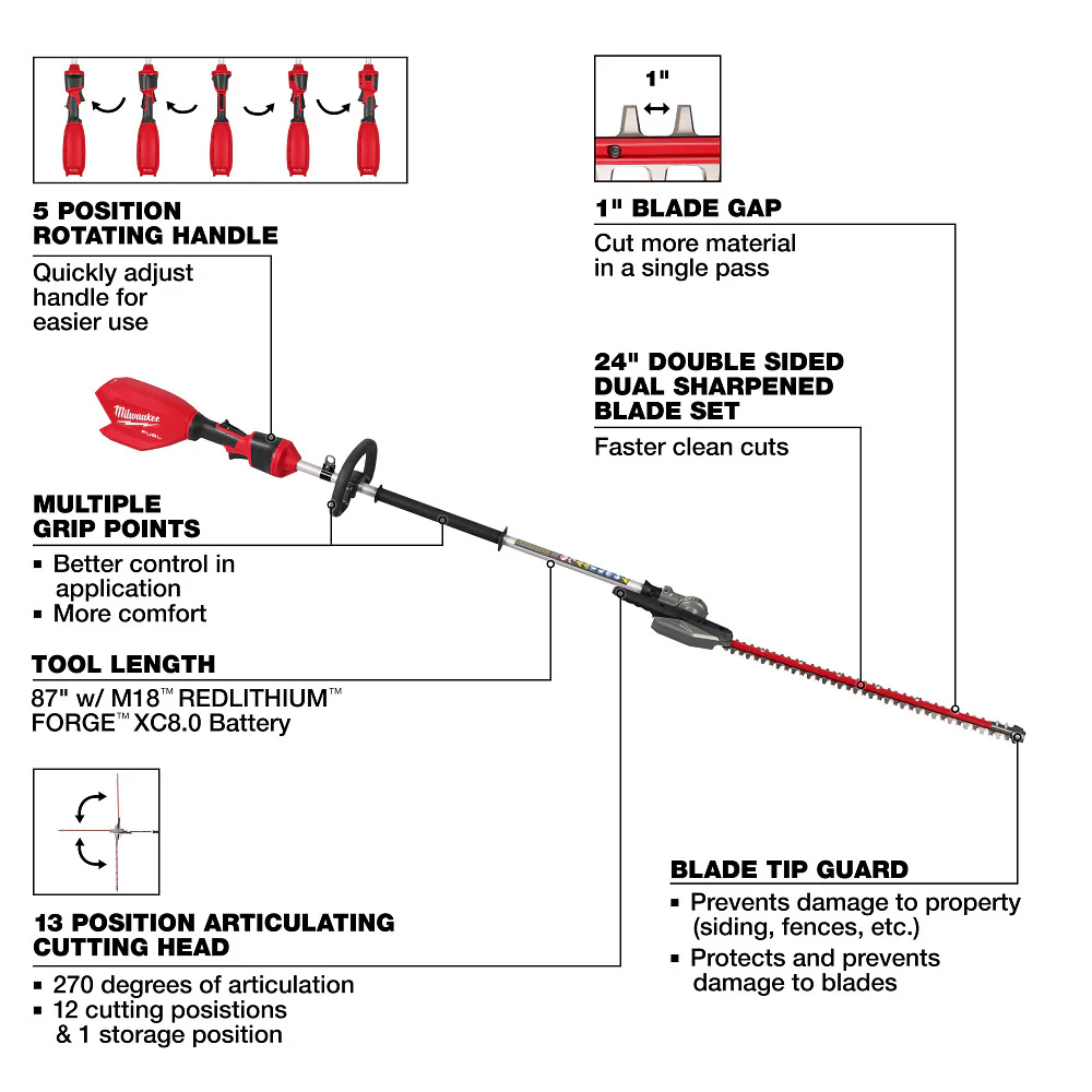 Milwaukee 3012-20 M18 FUEL 18V Pole Articulating Hedge Trimmer - Bare Tool