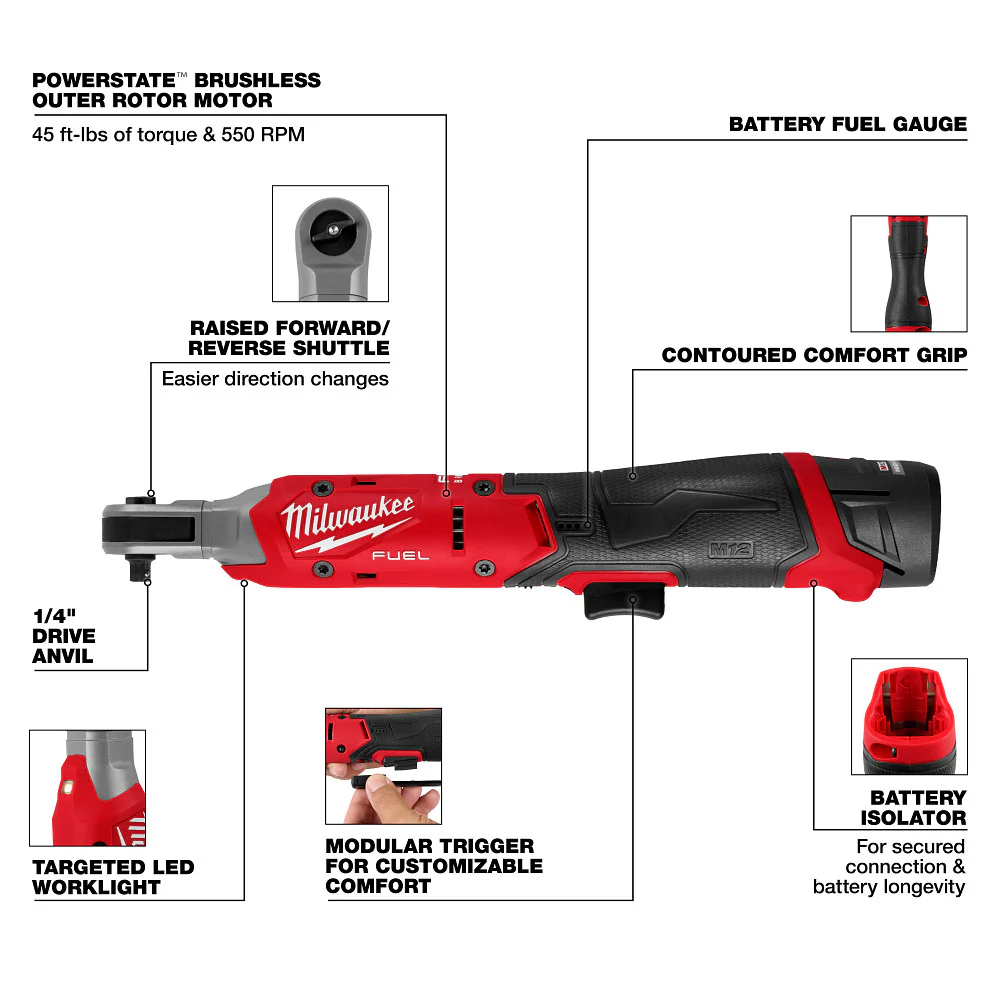 Milwaukee 3052-21 M12 FUEL 12V 1/4 Cordless Li-Ion Ratchet Kit