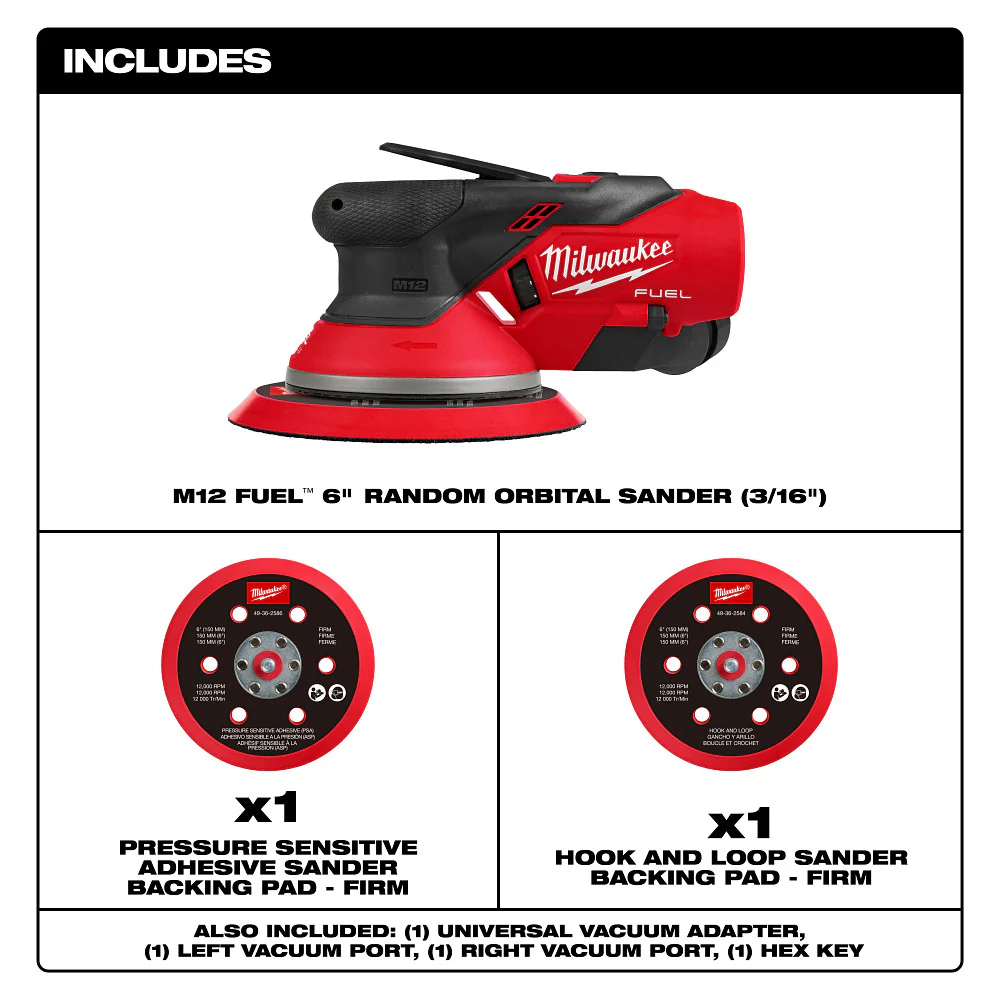 Milwaukee 2585-20 M12 FUEL 12V 6 Random Orbital Sander (3/16) - Bare Tool