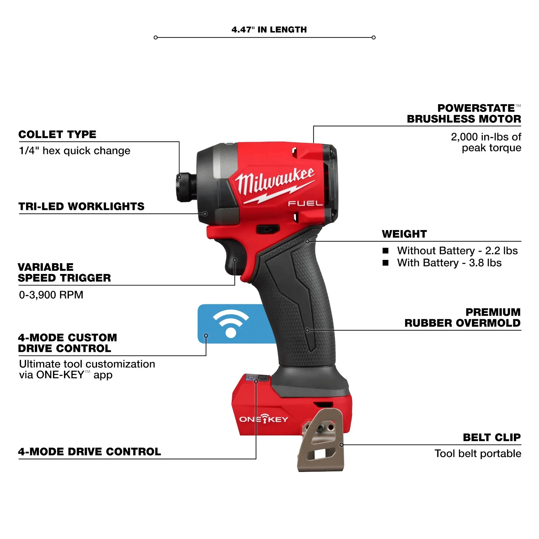 Milwaukee 2957-20 M18 FUEL 18V 1/4 Hex Impact Driver w/ ONE-KEY - Bare Tool
