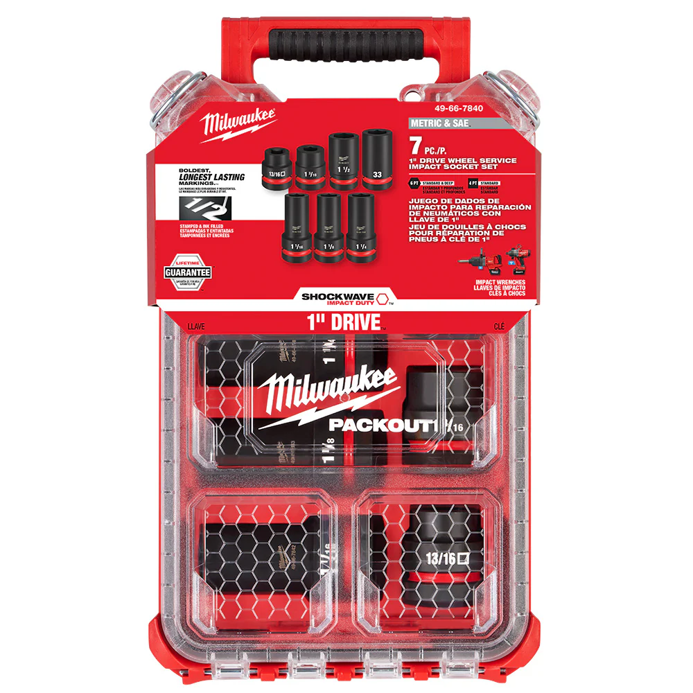 Milwaukee 49-66-7840 SHOCKWAVE Impact Drive 7PC MM / SAE Socket PACKOUT Set