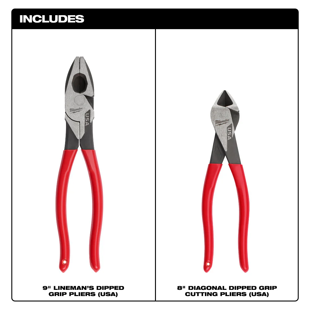 Milwaukee MT500-2 Dipped Grip Cutting Pliers Set USA - 2 PC