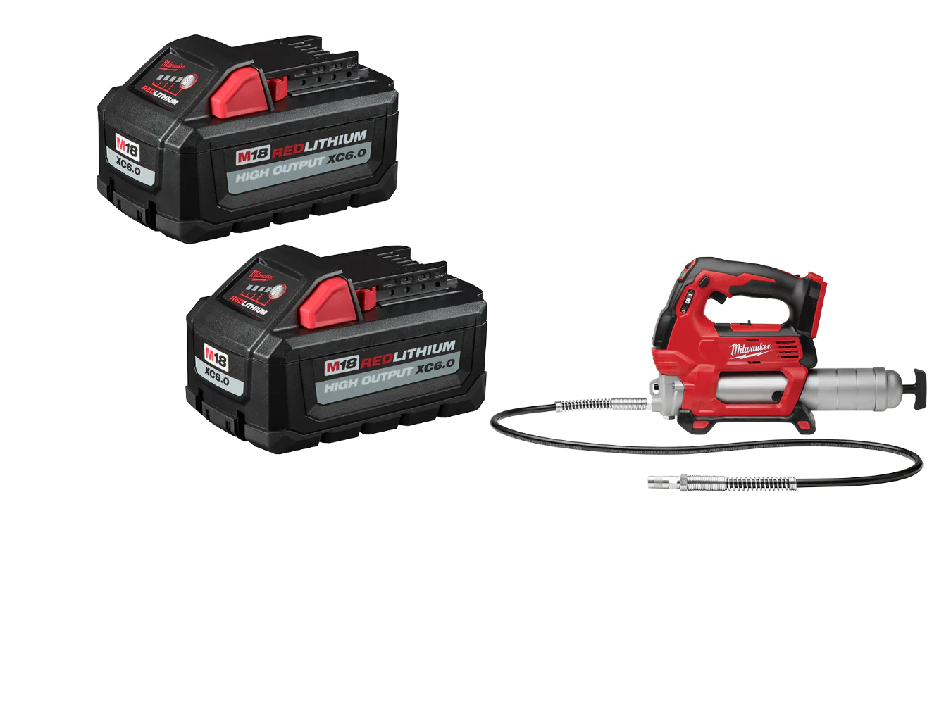 Milwaukee M18 Grease Gun w/ REDLITHIUM HIGH OUTPUT XC6.0 Battery - 2 PK