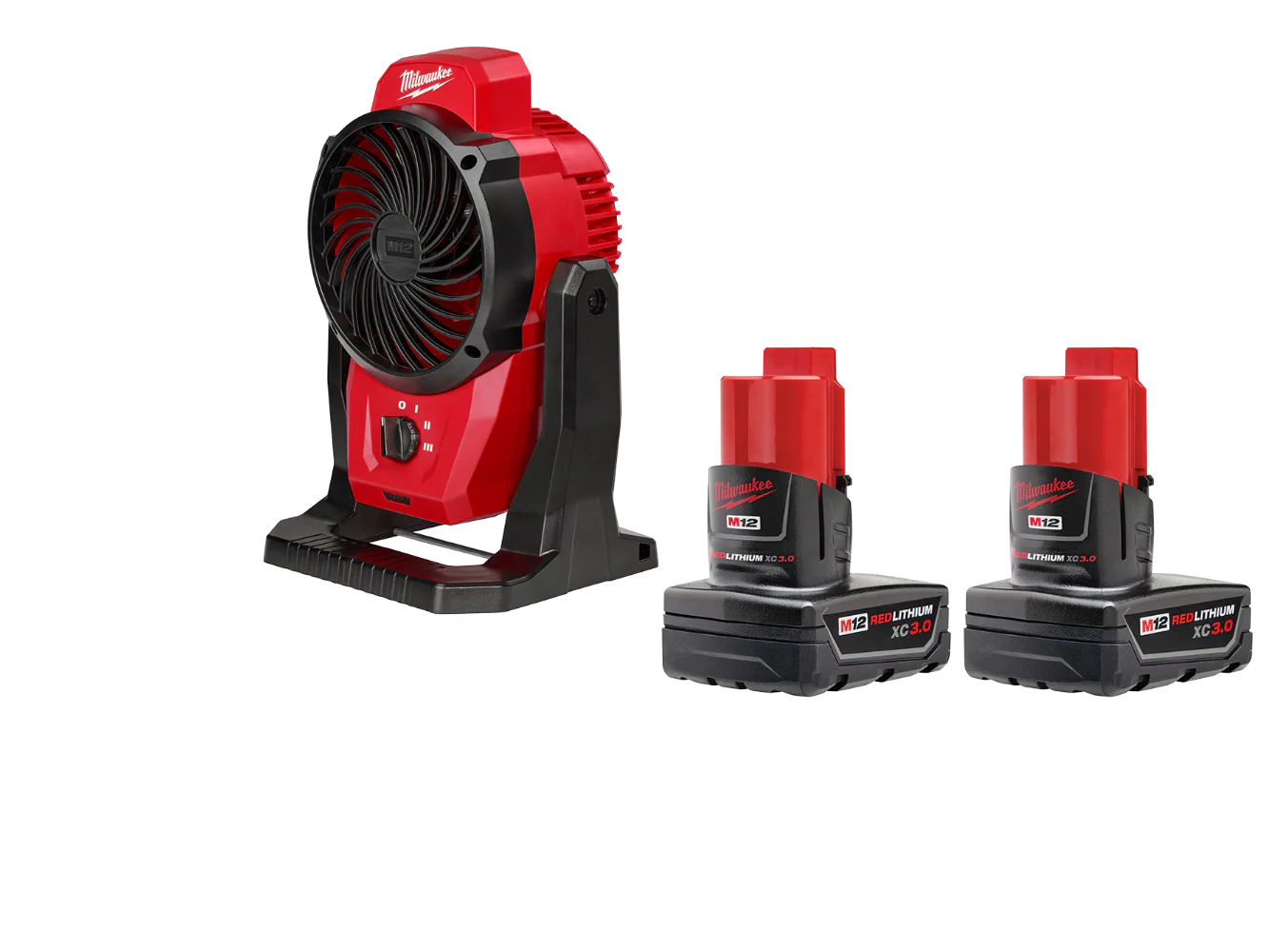 Milwaukee 0820-20x3 M12 12V Cordless Mounting Fan w/ 2 - M12 3AH Batteries