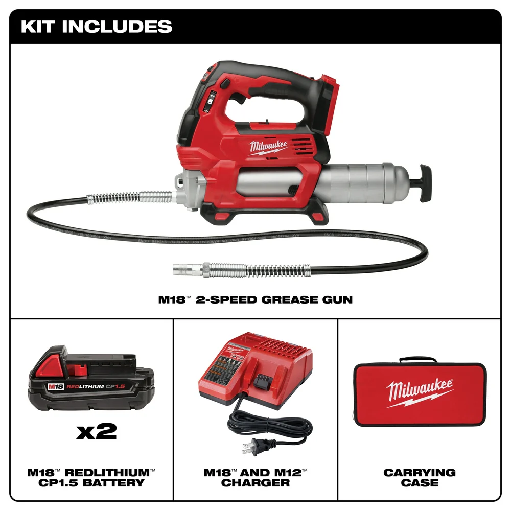 Milwaukee 2646-22CT M18 18V 2-Speed 48-Inch Hosae Grease Gun w/ Batteries