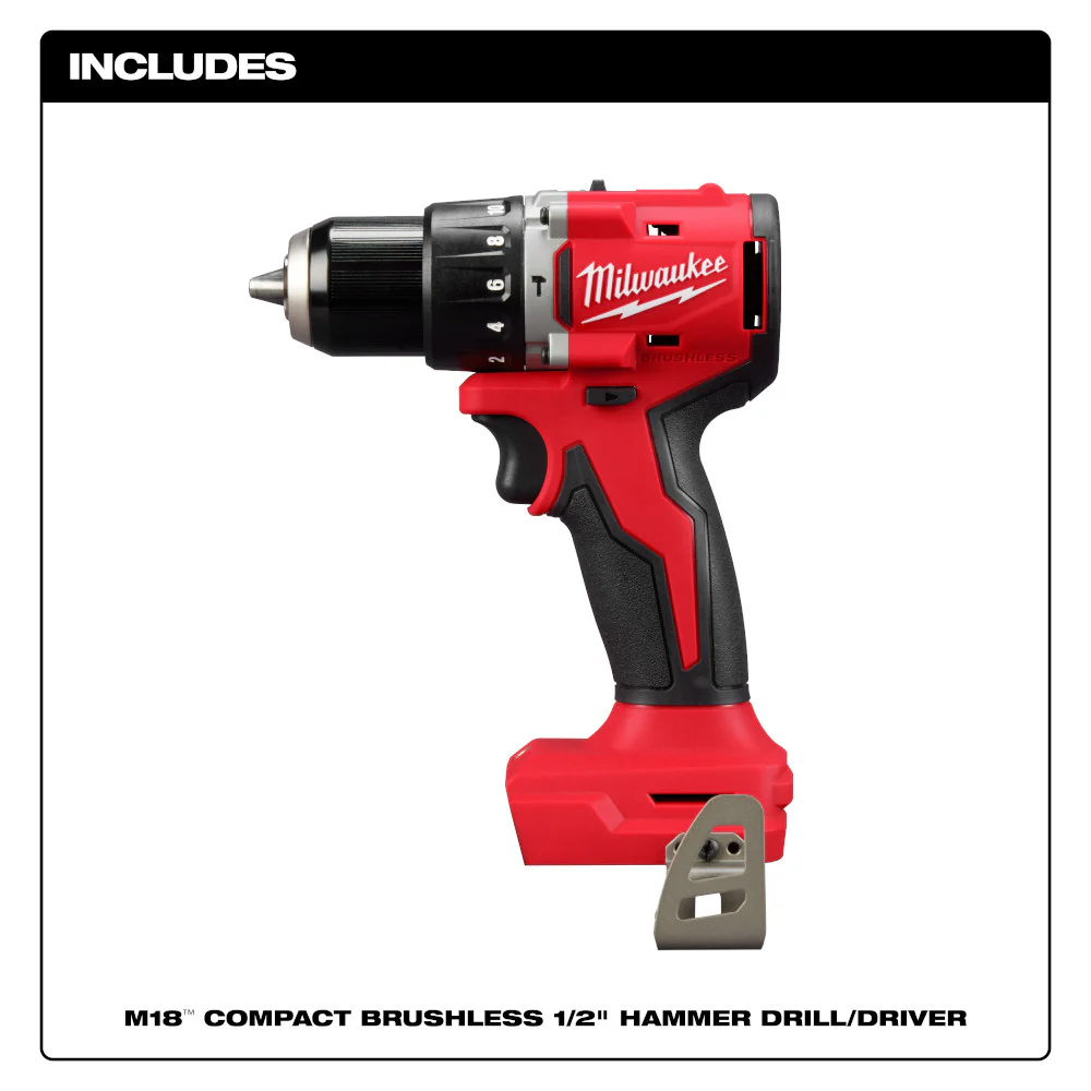 Milwaukee 3602-20 M18 18V 1/2 Compact Brushless Hammer Drill - Bare Tool