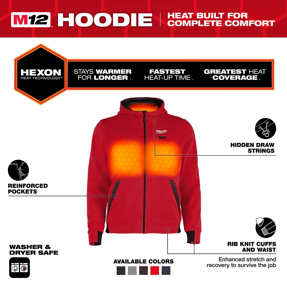 Milwaukee M200R-20M M12 12V Heated Hoodie - Red Medium Comfortable Fit
