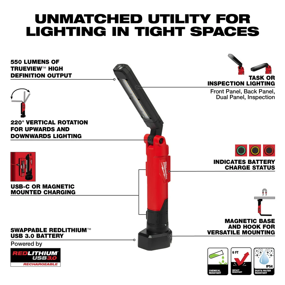 Milwaukee 2128-22 REDLITHIUM USB Stick Light w/ Magnet & Charging Dock
