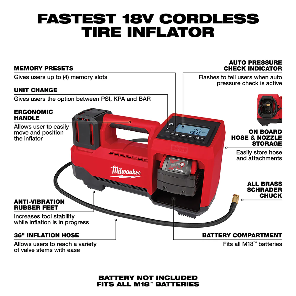 Milwaukee 2848-20 M18 18V Cordless Li-Ion Inflator - Bare Tool