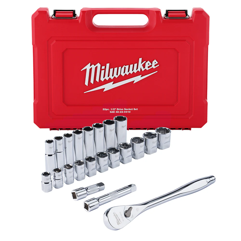 Milwaukee 48-22-9410 1/2 Drive SAE Ratchet and Socket Set - 22 PC
